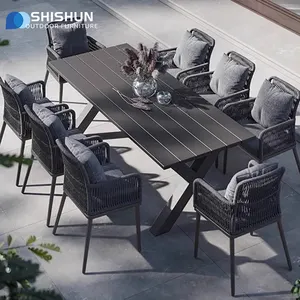 Tisch- und Stuhl-Set für Außenbereich Gartenparty modernes Design Seilstuhl für draußen Freizeit-Esstisch und -Stuhl Outdoor-Möbel