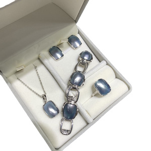 Ensemble de bijoux élégants classiques en perles d'eau douce plaqué argent 4 pièces : collier, bracelet, boucles d'oreilles, bague, bijoux fins pour femmes, cadeau - Product Image 5