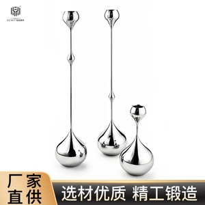 <b>Silver</b> Water Drop <b>Candlestick</b> Holder Metal Durable Home Decoration Modern Style - Product Image 5