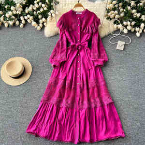 Ropa de mujer mixta y combinada de gama alta Nuevos vestidos para adultos con patrón floral de ganchillo y decoración de encaje para la primavera - Product Image 3