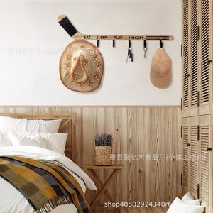 Wooden Hockey Stick Wall Mounted Coat Rack With <b>Hooks</b> For Kitchen Towel Storage - Product Image 3