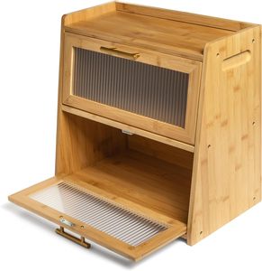 Boîte à pain en bambou extra large réutilisable non toxique Gennua pour le comptoir de cuisine, design à double couche, capacité de 18 livres de pain - Product Image 5