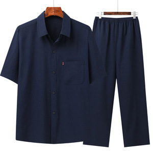 Conjunto Casual Transpirable <span class=keywords><strong>de</strong></span> Verano para Hombre, Camisa <span class=keywords><strong>de</strong></span> Manga Corta y Pantalones Largos, Cuello Solapa, Color Sólido, Novedad 2025 - Product Image 1