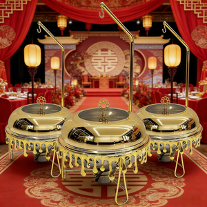 Set Pemanas Makanan Stainless Steel Terbaru dengan Tutup Gantung, Pemanas Uap, Warna Emas, 8L, Penghangat Makanan 24 Jam, untuk Pesta dan Pernikahan - Product Image 3