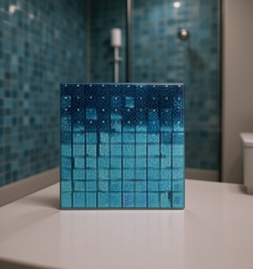 Piastrelle in porcellana per pareti 300 x 300 mm, finitura lucida blu, design moderno per interni bagno - Product Image 2