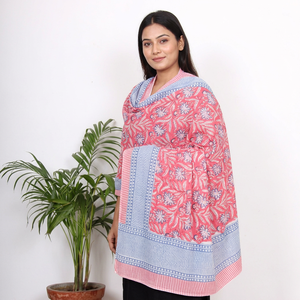 Beautiful Hand Block Printed Solid Square Cotton <b>Scarf</b> <b>Floral</b> Pareo Beachwear Women's Bikini & Swimsuit Cover-Up - Product Image 1