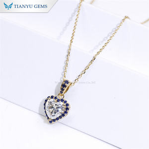Tianyu 10K 14K 18K kadınlar için gerçek altın büyüleyici zincir kolye 6.5MM kalp kesim moissanit Lab safir Corndum kolye - Product Image 4
