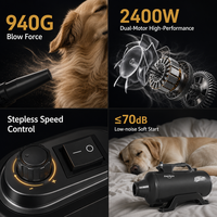 Sèche-cheveux pour chien Shernbao 2400W, double moteur, haute vitesse, séchage rapide, faible bruit 78dB, pour salon professionnel et usage domestique