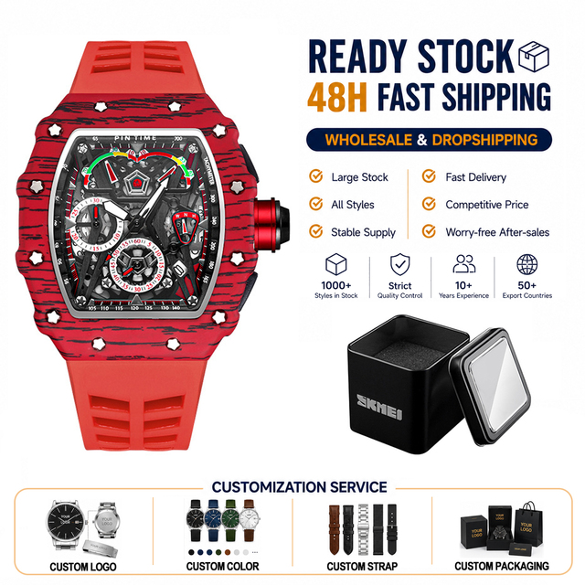 Luxury Sport Quartz Business Watch for Men Wine Barrel Wristwatch with Silicone Band Digital Display