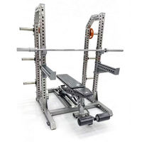 Équipement de fitness pour salle de sport, station multifonctionnelle 3-en-1 à usage commercial, rack à squats en acier inoxydable avec banc de musculation multi-angles
