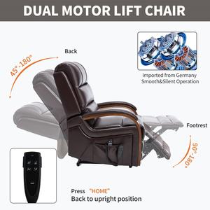 Sillón <span class=keywords><strong>Reclinable</strong></span> Eléctrico de Diseño Americano en Cuero Sintético Marrón, con Doble Motor, Asiento de Masaje de Lujo, Reposabrazos de Madera Maciza y Bolsillos Laterales - Product Image 6