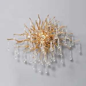 Europe and American Light Luxury Gold Crystal Water Branch Wall Lamp For Home Indoor Bedroom Living Room Wall Lighting