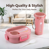 Boîte à lunch bento en plastique avec gourde, ensemble de contenants alimentaires en PP, joli ensemble repas scolaire pour enfants et adultes avec couverts