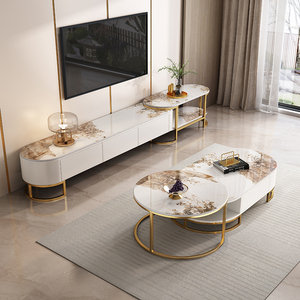 Ensemble Table Basse et Meuble <span class=keywords><strong>TV</strong></span> Modhomi Luxe Moderne, Plateau en Pierre Frittée, Combinaison Extensible - Product Image 5