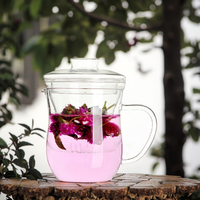 Tasse à thé en verre transparente de 350 ml (12 oz) avec infuseur, faite à la main, moderne, luxueuse, écologique, résistante à la chaleur, pour une infusion unique
