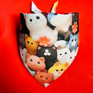 Pañuelo Triangular para Mascotas con Estampado de Gato de Dibujos Animados, Babero para Perro y Gato de Poliéster, Accesorio para las Cuatro Estaciones - Product Image 1