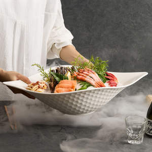 จานเซรามิคลายปลา<span class=keywords><strong>แซลมอน</strong></span>สมัยใหม่ จานตกแต่งอาหารทะเล ภาชนะสำหรับโรงแรม <span class=keywords><strong>บุฟเฟ่ต์</strong></span> อาหารสด ถาดอบ - Product Image 3