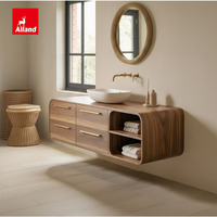 Meuble-lavabo mural flottant en noyer massif, design minimaliste, artisanal et luxueux, Alland Group
