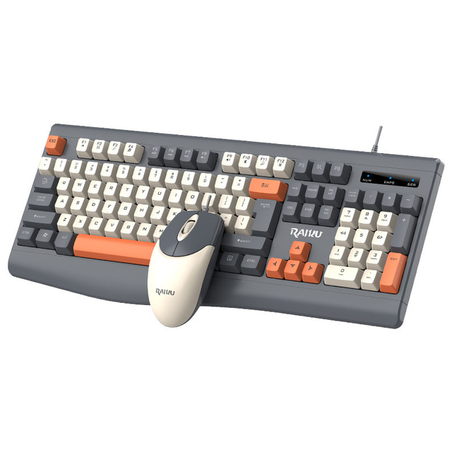 RAIKU Customized Fashion Business Tri Color Wired USB R903 Waterproof 1600 DPI Keyboard and Mouse Set for Office Gaming in Stock