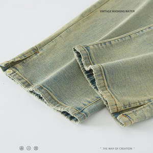 Otoño e Invierno <span class=keywords><strong>2022</strong></span> amarillo Mud Split venta al por mayor a granel China ropa barata moda Biker Strech personalizado hombres Skinny Denim Jeans - Product Image 4