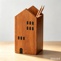 Porte-stylos en forme de maison en bois, porte-crayons multifonctionnel pour bureau, organisateur de papeterie pour la maison et le bureau