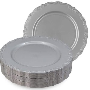 Assiettes de mariage jetables avec logo de couleur personnalisée dentelle blanc rose plastique de luxe emballage de pique-nique plats de dîner ronds - Product Image 6