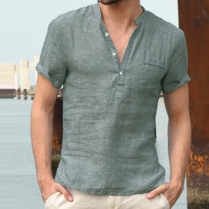Chemises en lin pur pour hommes, tissu léger à séchage rapide pour l'été, logo personnalisé, commandes en gros - Product Image 6