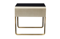 Table d'appoint élégante en bois massif noir brillant avec cadre doré
