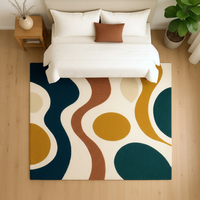 Tapis tufté à la main de forme carrée, couleur blanche, avec motif ondulé multicolore, forme irrégulière, pour salon
