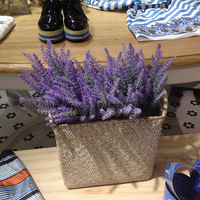 Buket Bunga Lavender Buatan dengan Sentuhan Flock, Buatan Tangan dari Sutra Plastik, untuk Dekorasi Rumah, Dapur, Kantor, Meja, Hari Ibu