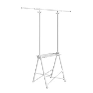 Séchoir à linge sur pied avec étagère, blanc, télescopique, à barre unique, type push-pull, pour usage domestique - Product Image 1