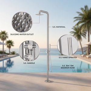 VIRPOL - Juego de Ducha de Columna Independiente para Exteriores con Energía Solar, Acero Inoxidable Niquelado, Válvula de Cerámica, Ducha Premium - Product Image 1