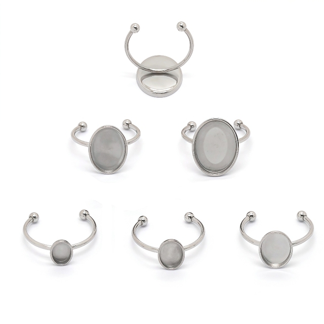 Blank Finger Rings Oval Cabochon Ring Components Jewelry Making Kits Open Cuff Bezel Trays Flat Base Rings for DIY Jewelry