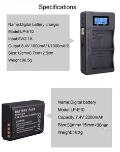 LP-E10 Batteries de caméra LP E10 LPE10 + LCD USB double chargeur pour <span class=keywords><strong>Canon</strong></span> EOS 1100D <span class=keywords><strong>1200D</strong></span> 4000D Kiss X50 X70 Rebel T3 T5 T6 LP-E10 - Product Image 6
