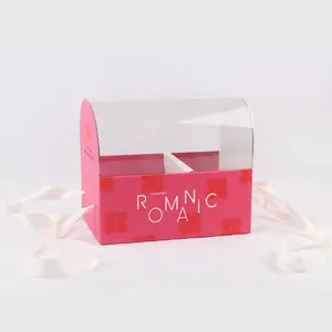 Custom logo Waterproof Flower Packaging stock Sleeve White Card Paper Bag With Long Ribbon Handle