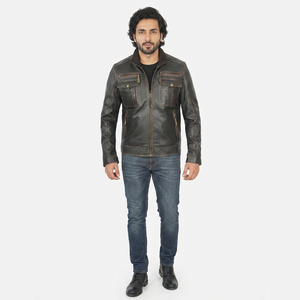 Finer Threads Autumn <b>Winter</b> New Men High Street Full-Sleeve Zipper <b>Leather</b> <b>Jacket</b> Casual Fashionable Breathable Vintage <b>Jacket</b> - Product Image 1