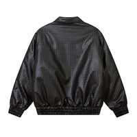 Blouson matelassé vintage noir pour homme, 100 % polyester, effet PU, avec col montant, fermeture éclair et motif lettres, idéal pour l'hiver – Vente en gros