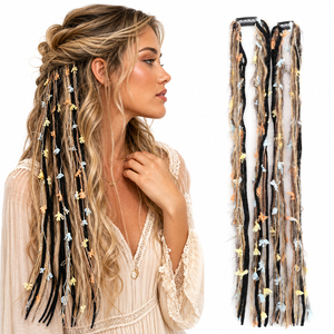 Extensiones de Cabello con Clip Estilo Bohemio, Fibra de Alta Temperatura, Multicolor, con Pequeñas Flores y Borlas Largas, Trenzadas - Product Image 1