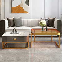 Table basse carrée de luxe moderne, portable, réglable en hauteur, avec plateau en verre grande capacité et structure en acier inoxydable