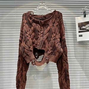 Maglione lavorato a maglia di lusso alla moda OUDINA di lusso rosso strappato stile oversize maglioni da <span class=keywords><strong>donna</strong></span> - Product Image 2