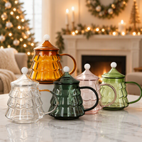 Mug en verre dégradé 350 ml avec couvercle et poignée, en borosilicate, pour café, thé, jus, cadeau de Noël