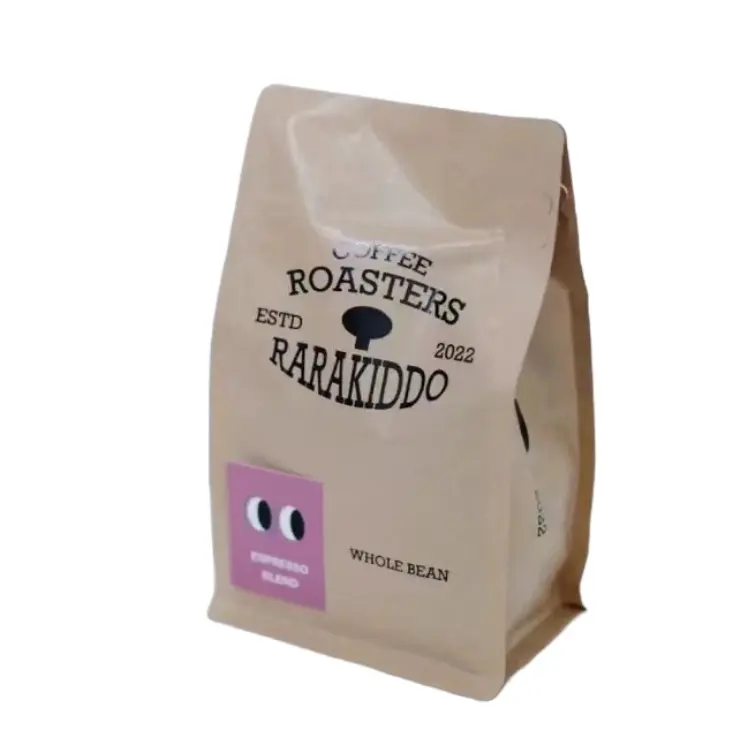 Flat Bottom Custom whole Coffee Beans Packaging 100g 150g 250g 500g 1kg Coffee Bags Valve Customized Pouch