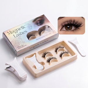 Kit de cils magnétiques doubles sans colle ni eye-liner, boîte holographique, pince à cils <span class=keywords><strong>magnétique</strong></span> quantique, cils artificiels naturels réutilisables et légers - Product Image 1