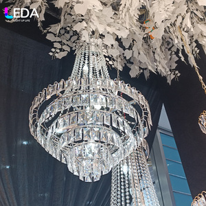 LEDA Décoration de plafond de rideau de style moderne en cristal métallique de luxe européen à plusieurs couches en forme de diamant Décoration de mariage Lumières - Product Image 2