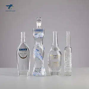 Tùy chỉnh công suất siêu Flint chai thủy tinh Tequila Vodka rum Whisky chai thủy tinh 375ml 500ml 650ml 700ml 750ml