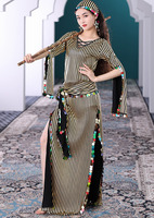Robe longue Baladi élégante et raffinée avec broderie de paillettes, ensemble de 3 pièces pour la danse du ventre