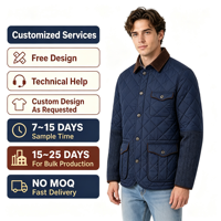 Veste de chasse matelassée pour homme en velours côtelé bleu marine résistante à l'eau avec col et poches plaquées personnalisées