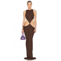 Robe longue moulante plissée à volants, sans manches, dos nu, couleur unie, sexy et élégante, style occidental pour femme