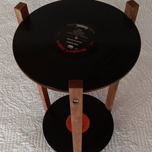 Étagère à disques vinyles en bois à 2 niveaux, style rustique, support pour plantes d'intérieur - Product Image 3