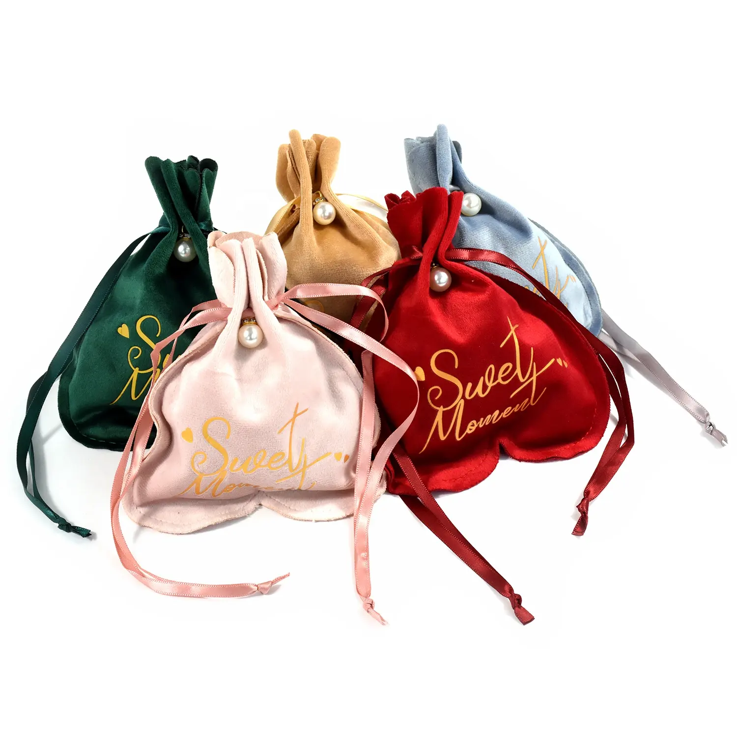 Bestpackaging Personalized heart shape Luxury jewelry pouch velvet drawstring jewel gift bag custom logo wedding favors bag